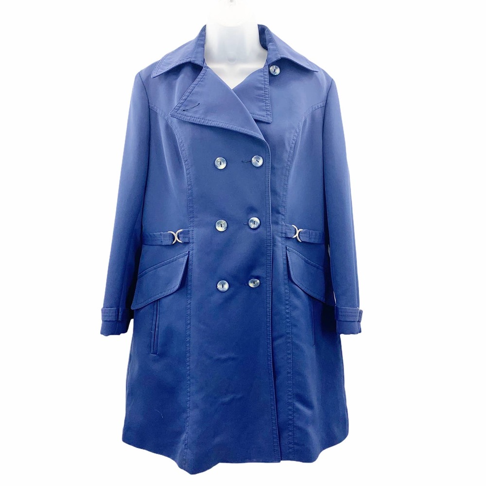 Atkins Blue Collared Peacoat Size 14 Plaid Lined